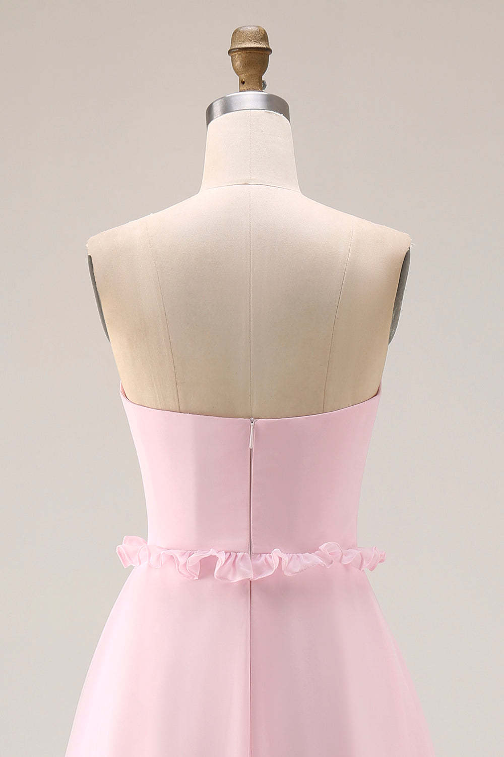 Blush Pink Chiffon Strapless A Line Long Bridesmaid Dress with Slit