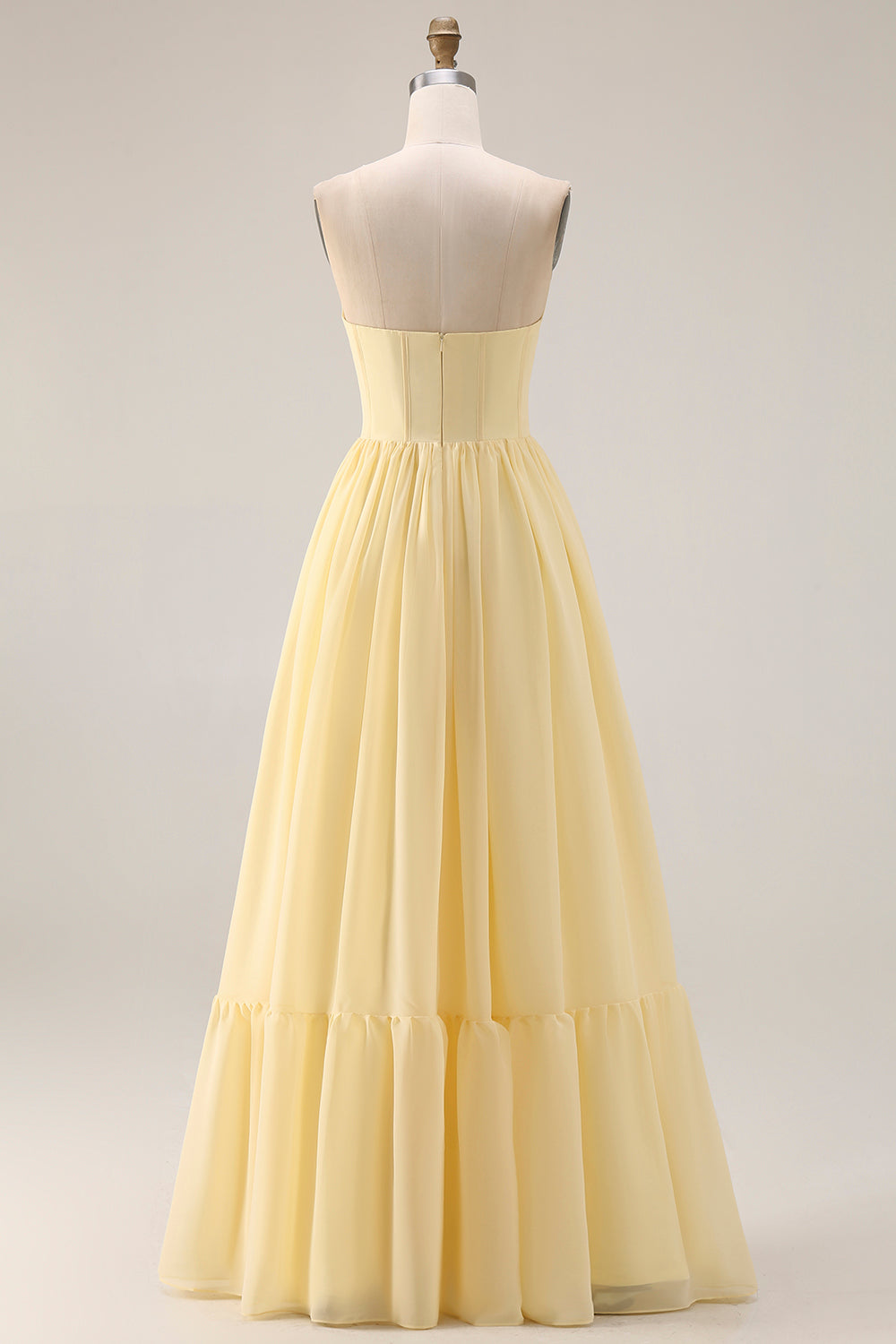 Yellow Strapless A Line Long Corset Bridesmaid Dress with Slit