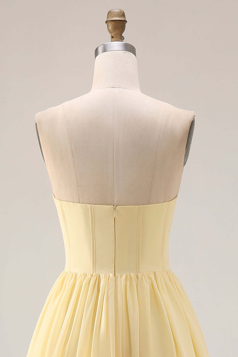 Yellow Strapless A Line Long Corset Bridesmaid Dress with Slit