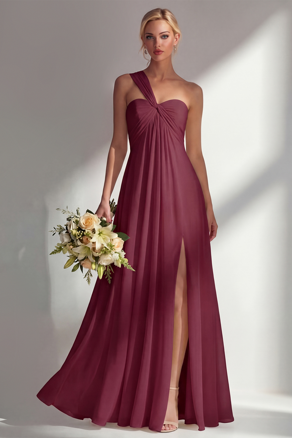 Yellow Chiffon Ruched Convertible Wear Backless A Line Long Bridesmaid Dress