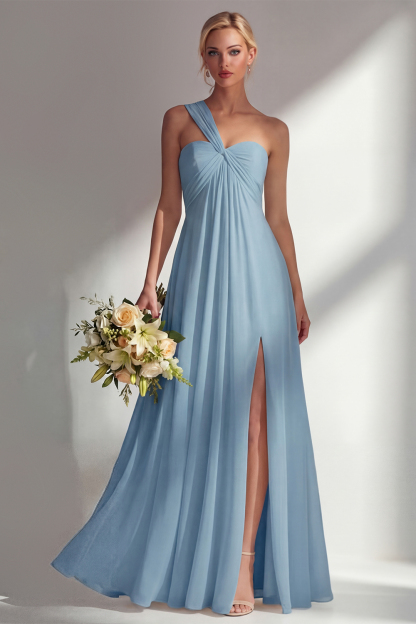 Yellow Chiffon Ruched Convertible Wear Backless A Line Long Bridesmaid Dress