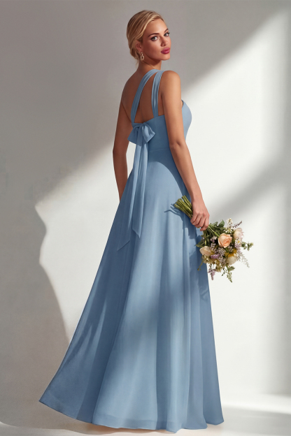 Yellow Chiffon Ruched Convertible Wear Backless A Line Long Bridesmaid Dress