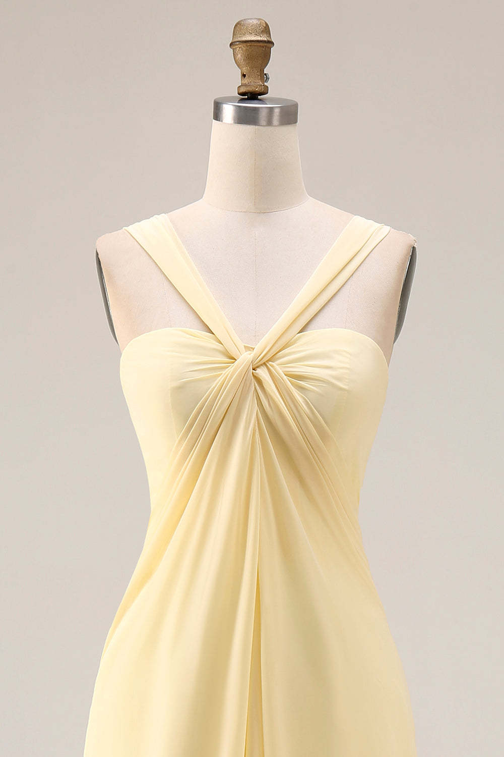 Yellow Chiffon Ruched Convertible Wear Backless A Line Long Bridesmaid Dress