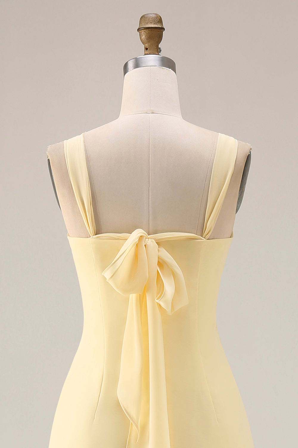Yellow Chiffon Ruched Convertible Wear Backless A Line Long Bridesmaid Dress