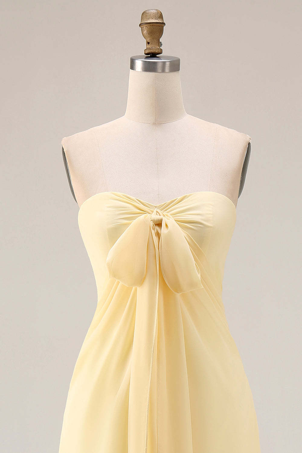Yellow Chiffon Ruched Convertible Wear Backless A Line Long Bridesmaid Dress