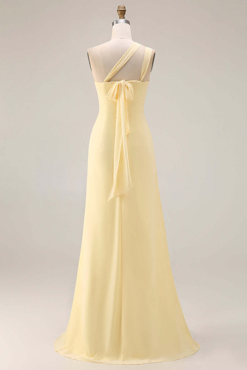 Yellow Chiffon Ruched Convertible Wear Backless A Line Long Bridesmaid Dress