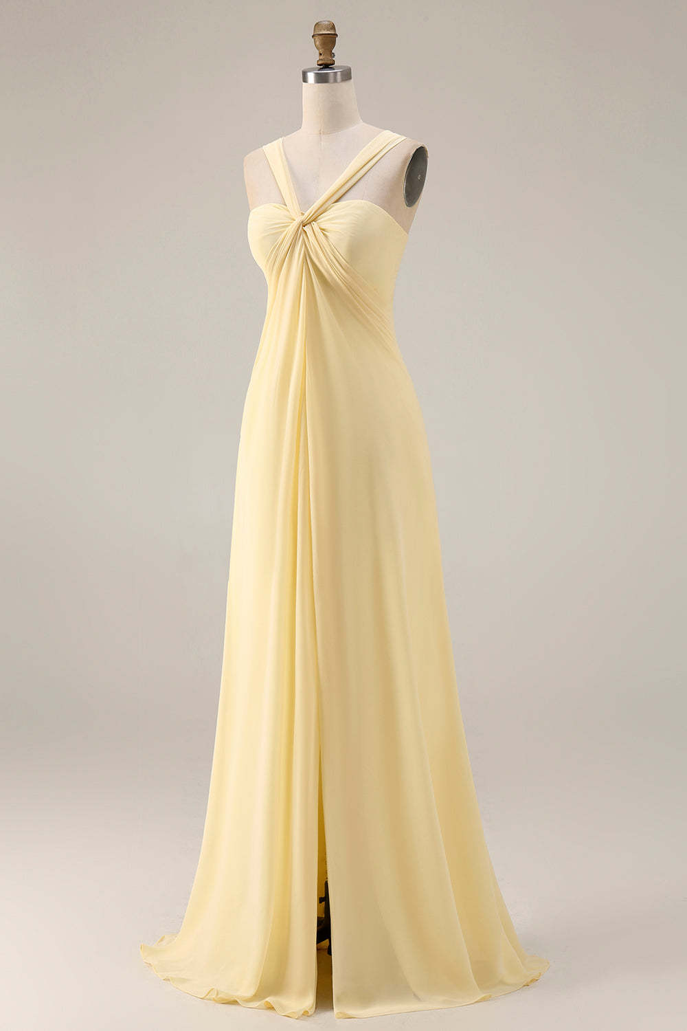 Yellow Chiffon Ruched Convertible Wear Backless A Line Long Bridesmaid Dress