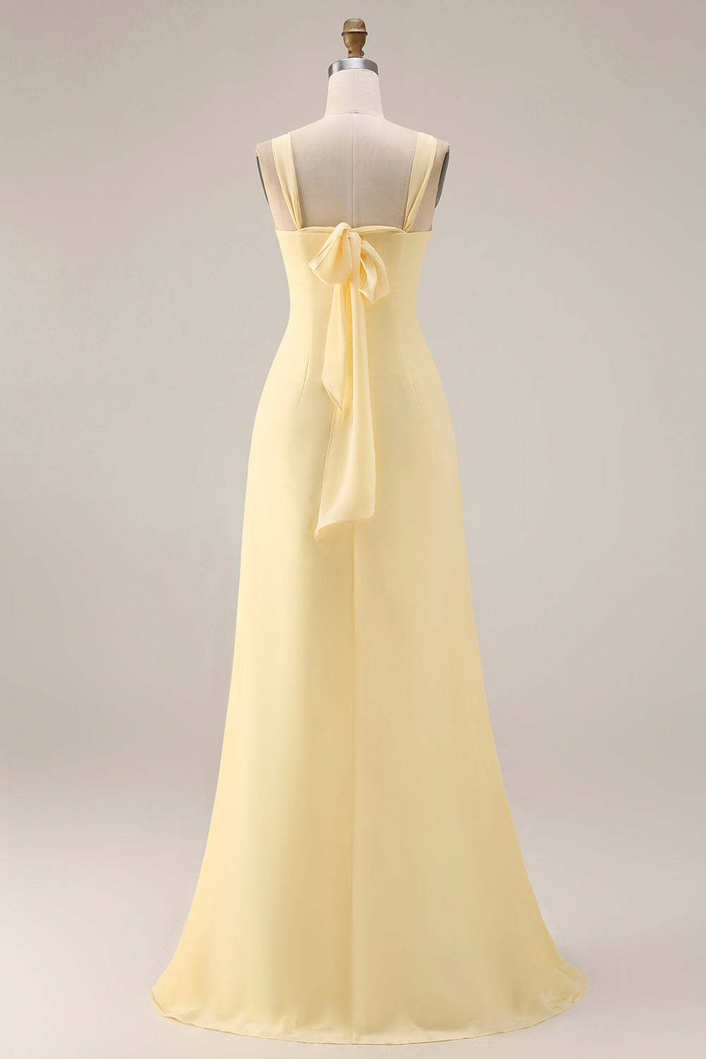 Yellow Chiffon Ruched Convertible Wear Backless A Line Long Bridesmaid Dress