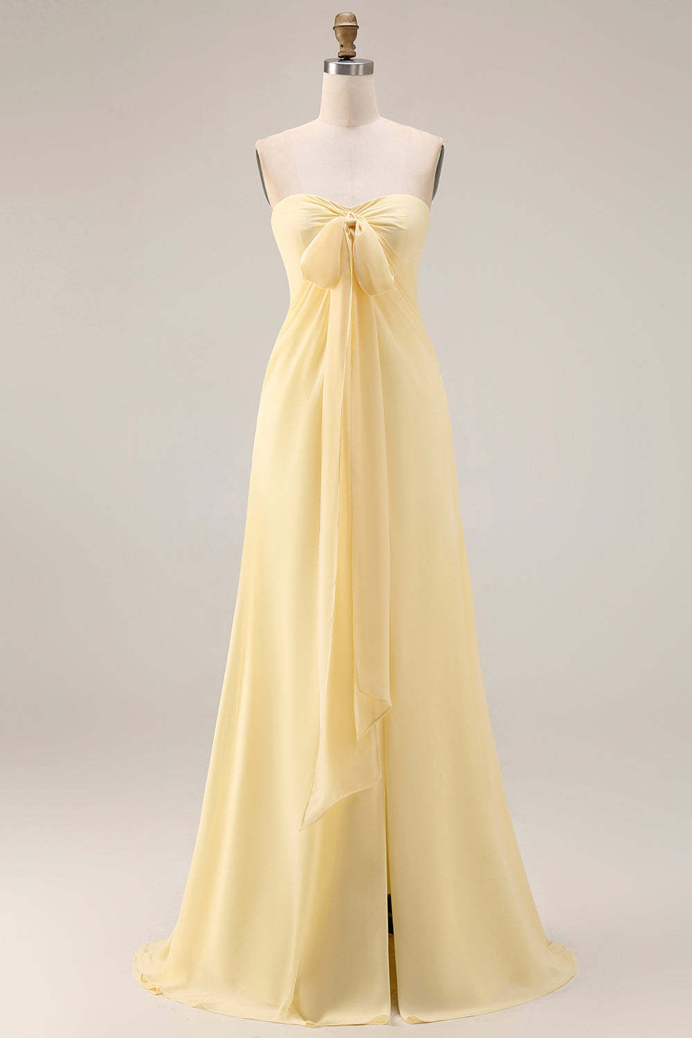 Yellow Chiffon Ruched Convertible Wear Backless A Line Long Bridesmaid Dress