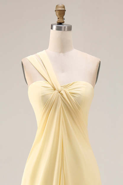 Yellow Chiffon Ruched Convertible Wear Backless A Line Long Bridesmaid Dress
