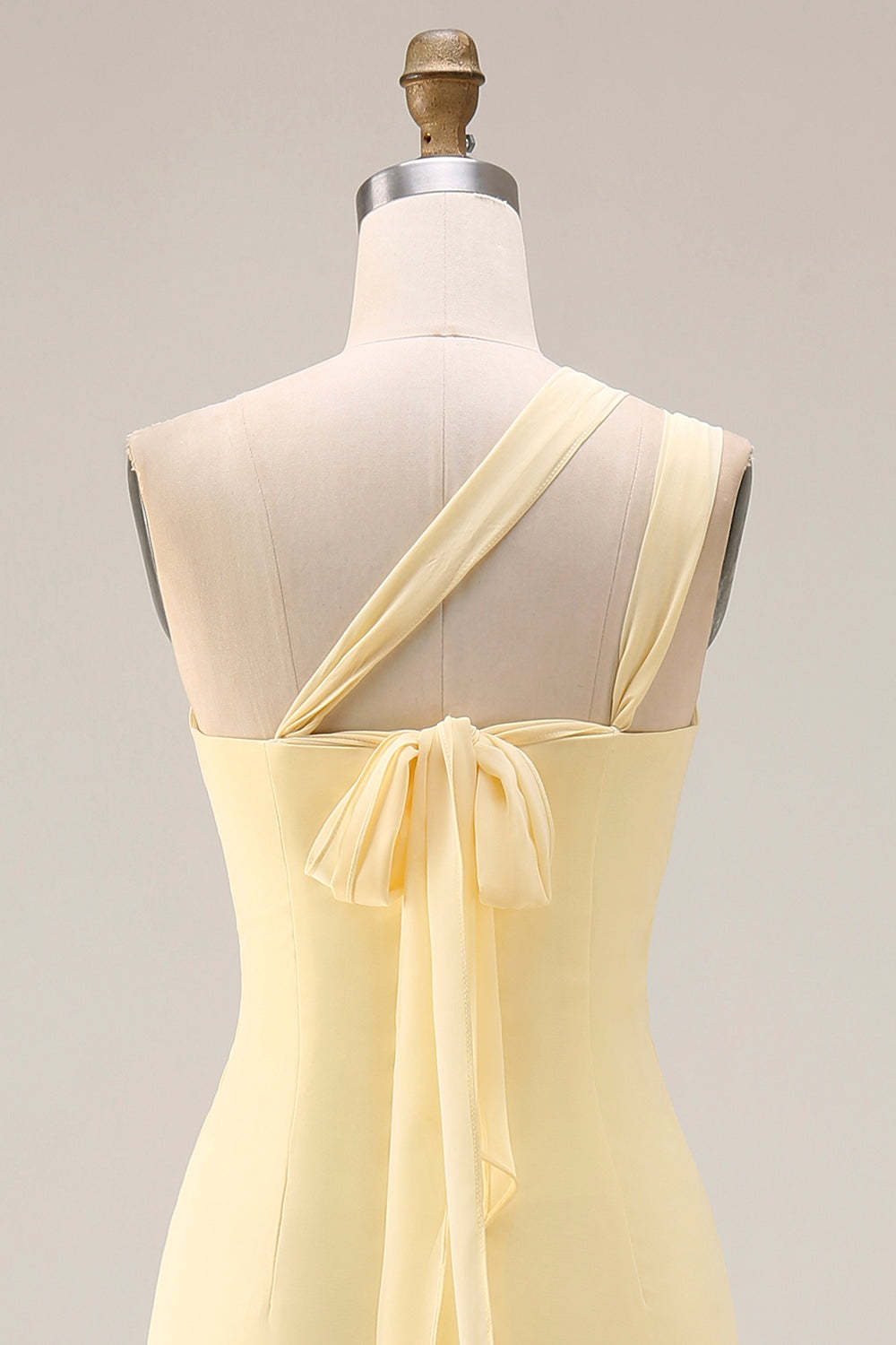 Yellow Chiffon Ruched Convertible Wear Backless A Line Long Bridesmaid Dress