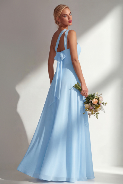Yellow Chiffon Ruched Convertible Wear Backless A Line Long Bridesmaid Dress