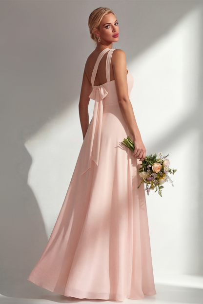Yellow Chiffon Ruched Convertible Wear Backless A Line Long Bridesmaid Dress