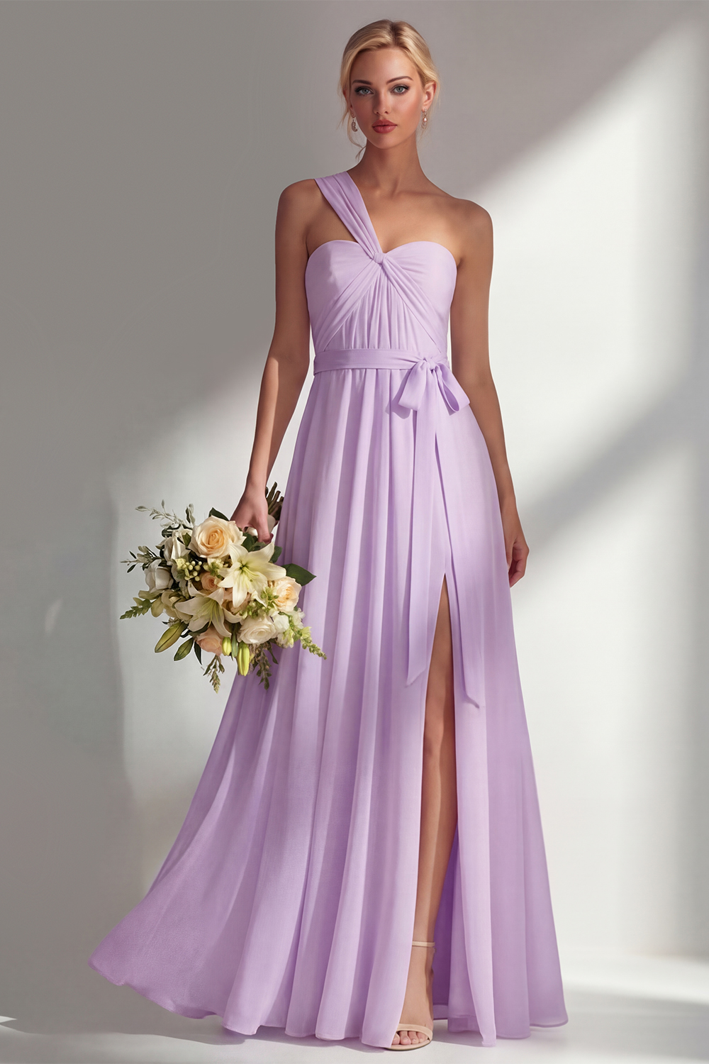 Yellow Chiffon Ruched Convertible Wear Backless A Line Long Bridesmaid Dress