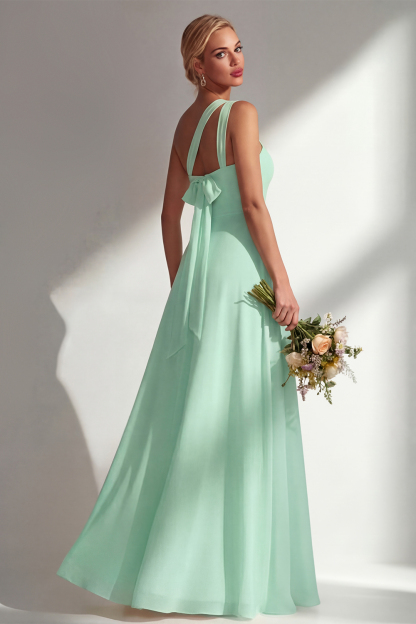 Yellow Chiffon Ruched Convertible Wear Backless A Line Long Bridesmaid Dress