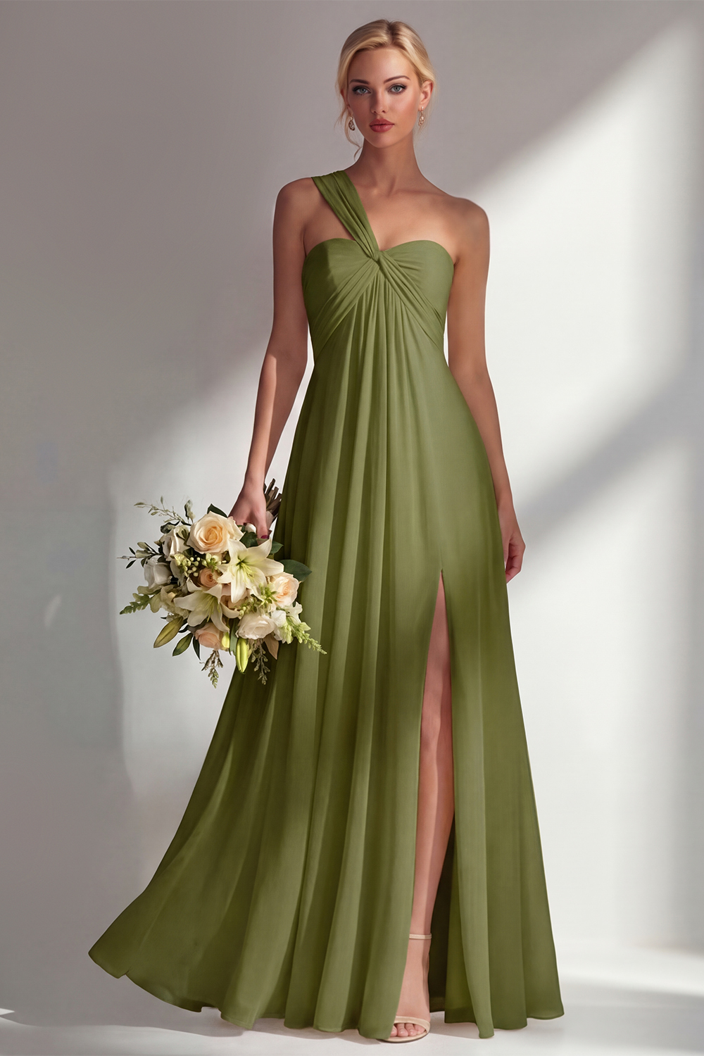 Yellow Chiffon Ruched Convertible Wear Backless A Line Long Bridesmaid Dress