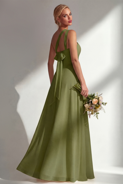 Yellow Chiffon Ruched Convertible Wear Backless A Line Long Bridesmaid Dress
