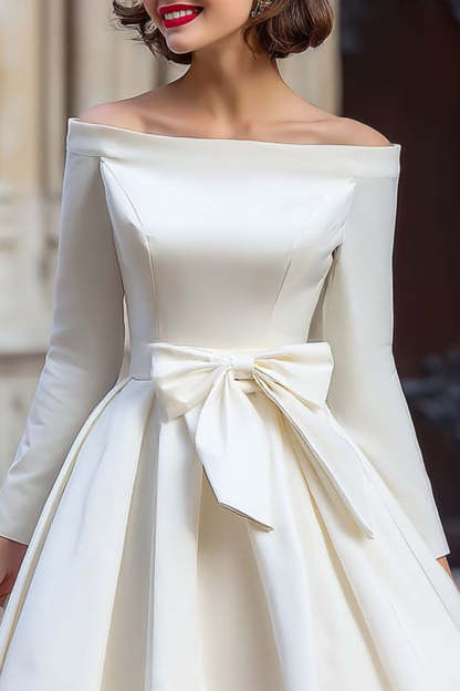 White A Line Off the Shoulder Short Engagement Dress with Bow