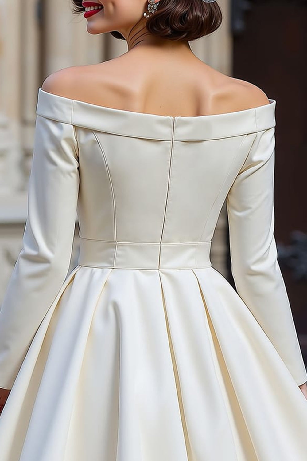 White A Line Off the Shoulder Short Engagement Dress with Bow