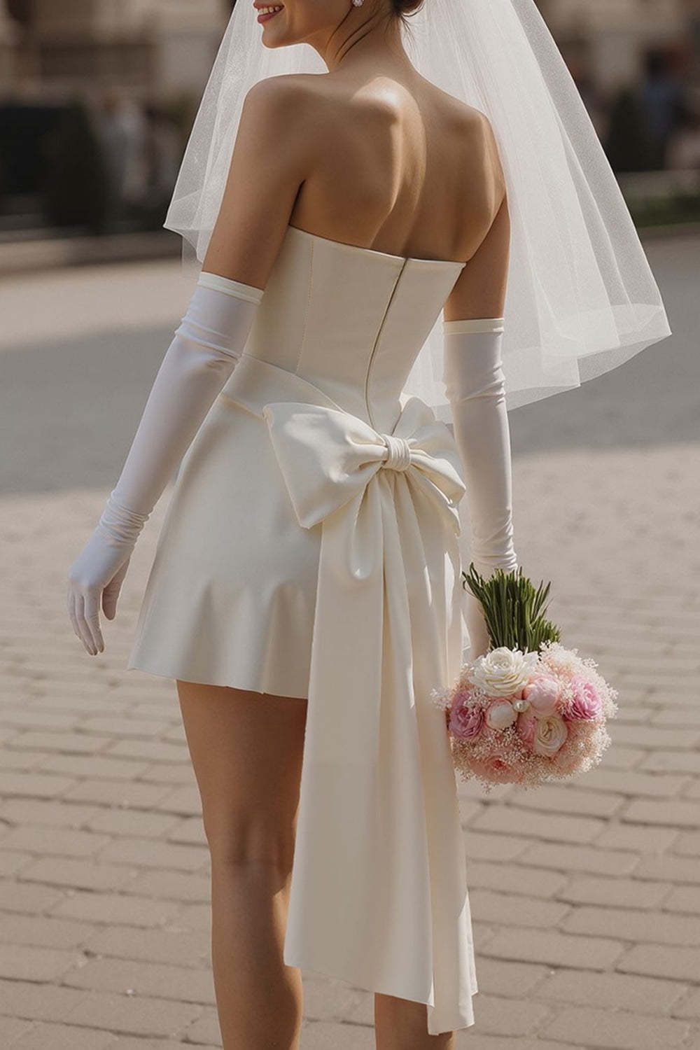 Ivory Sweetheart Mini Corset Wedding Dress with Bows