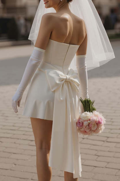 Ivory Sweetheart Mini Corset Wedding Dress with Bows