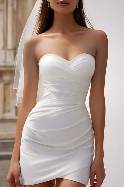 White Sweetheart Bodycon Ruched Mini Wedding Dress