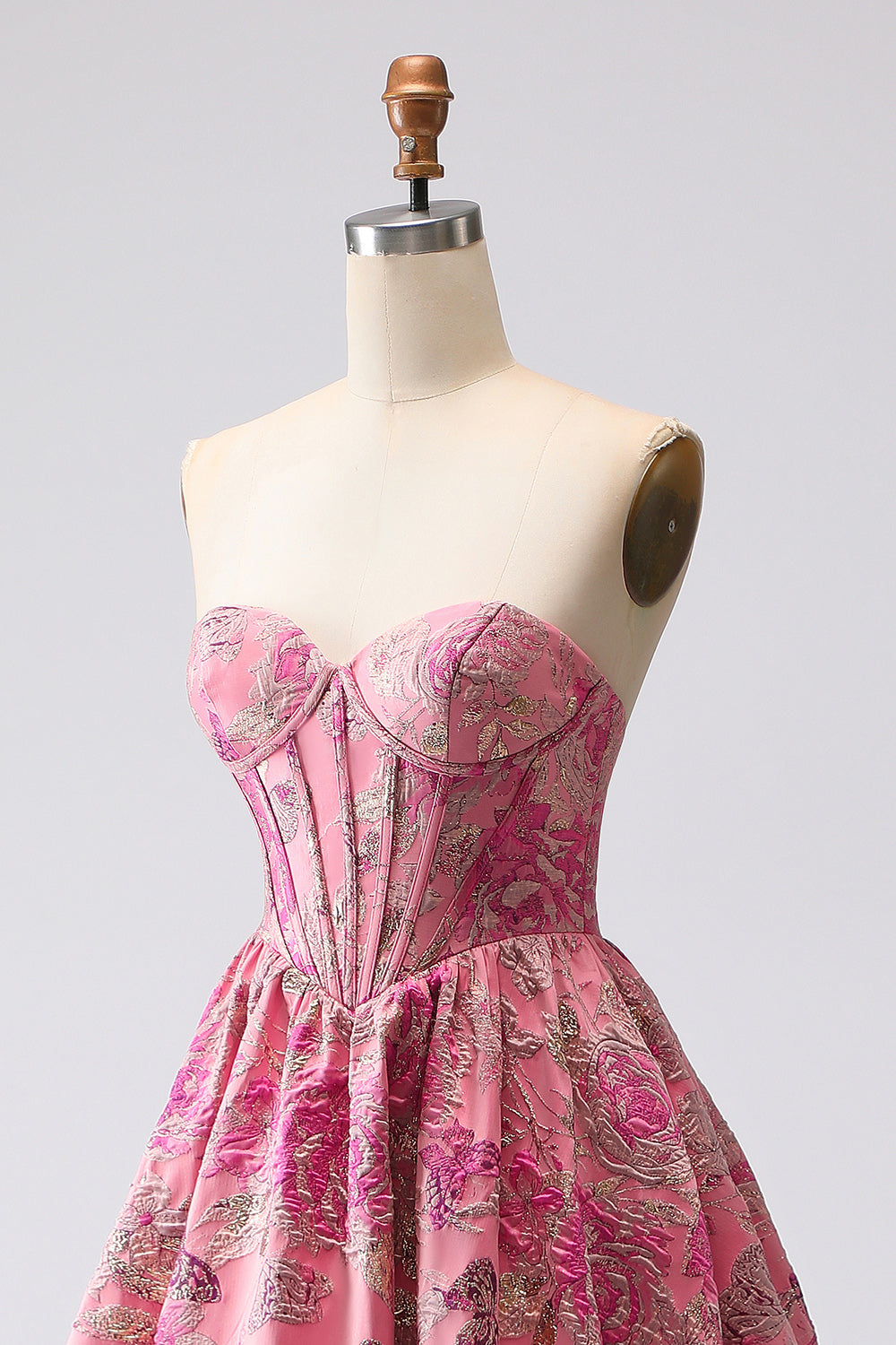 Floral A Line Sweetheart Fuchsia Jacquard Corset Long Prom Dress
