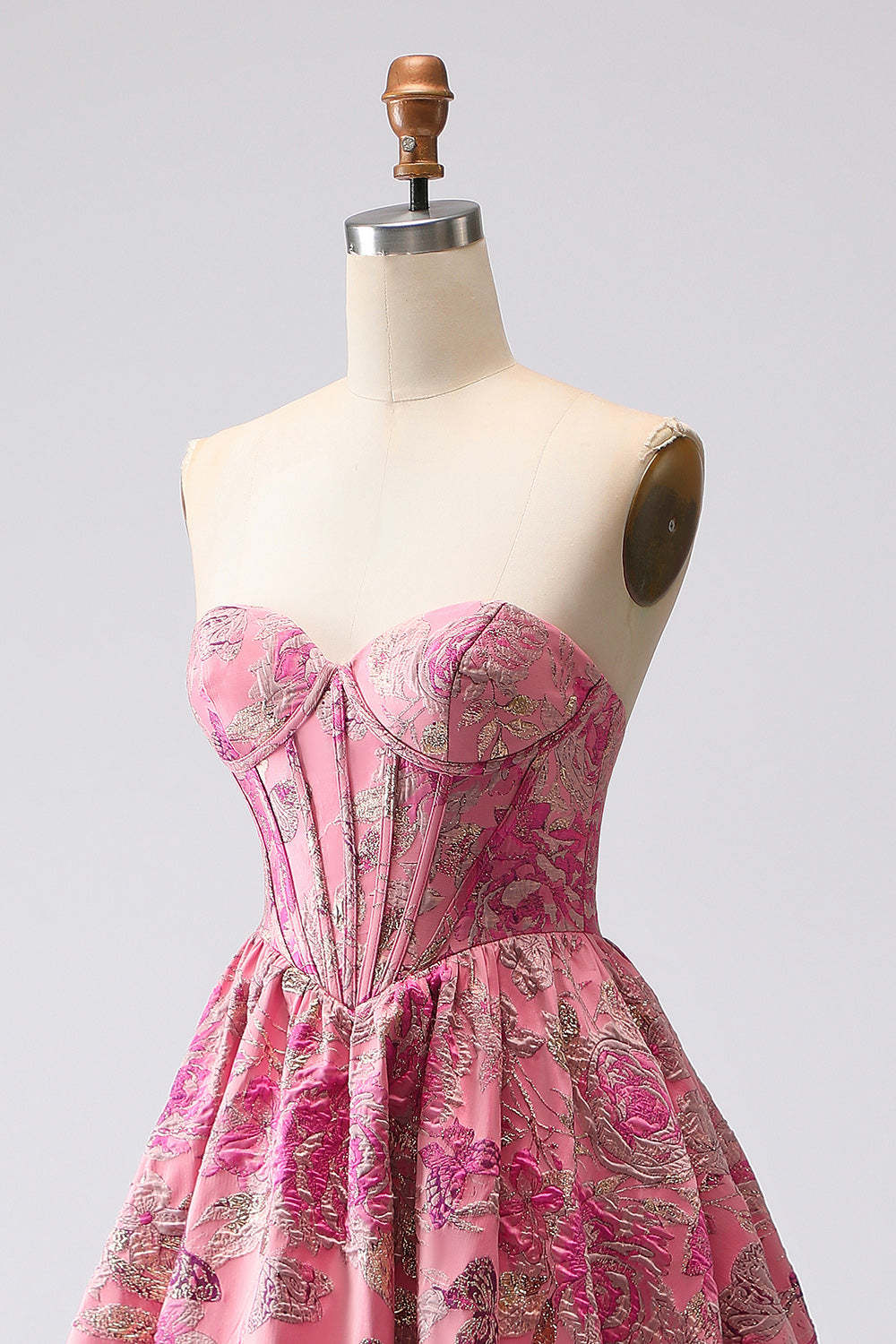 Floral A Line Sweetheart Fuchsia Jacquard Corset Long Prom Dress