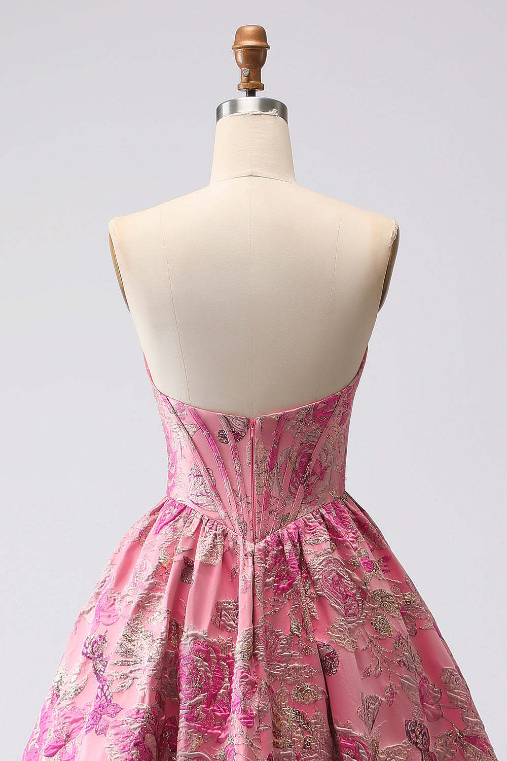 Floral A Line Sweetheart Fuchsia Jacquard Corset Long Prom Dress