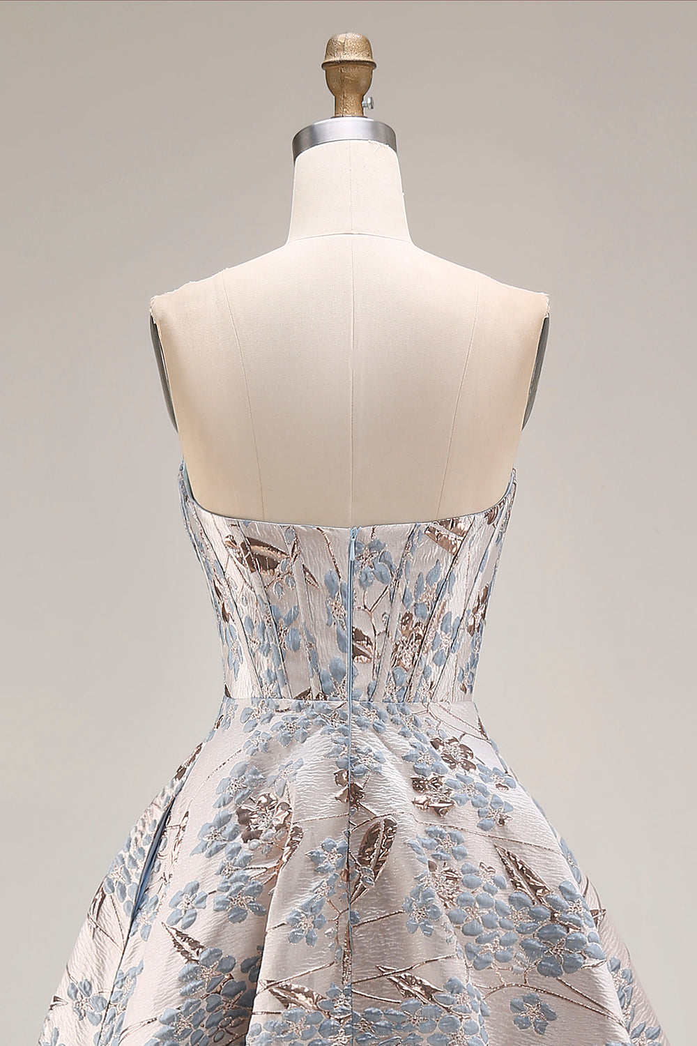 Silver Floral Jacquard Corset Long Prom Dress with Slit