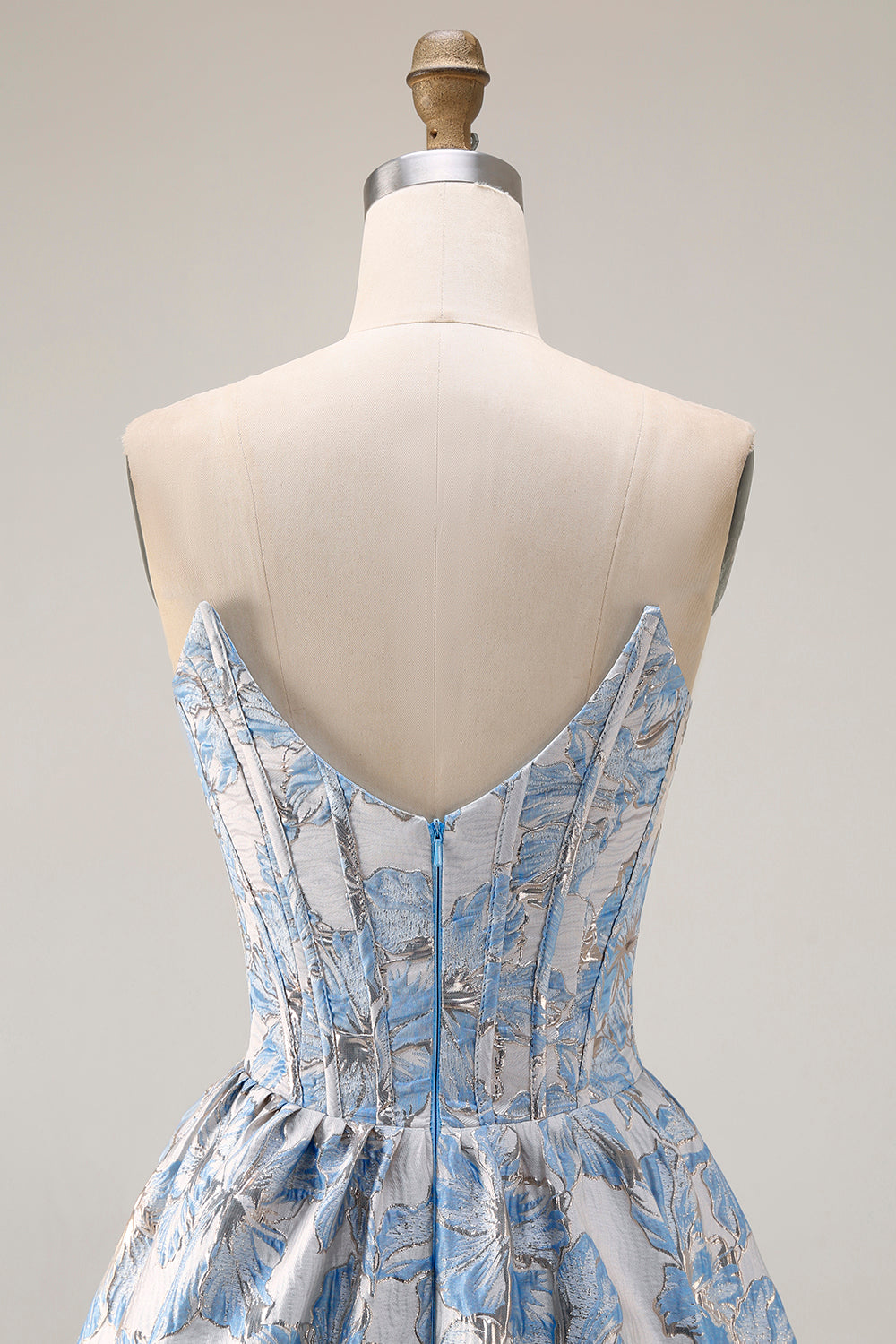 Floral Light Blue Jacquard A Line Off the Shoulder Long Corset Prom Dress