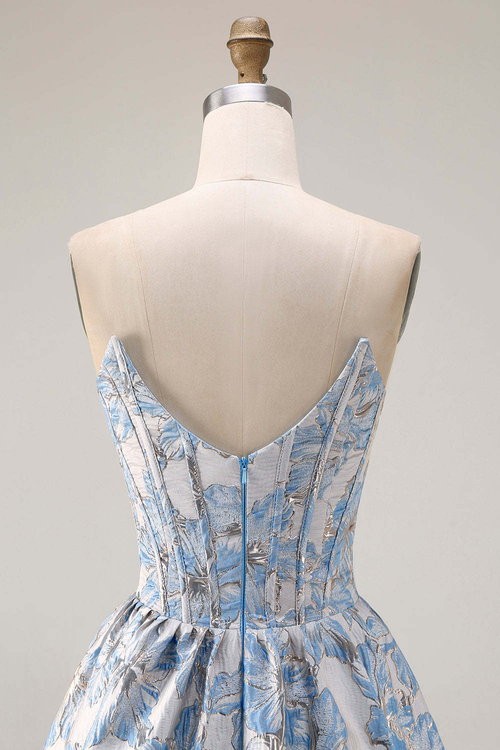 Floral Light Blue Jacquard A Line Off the Shoulder Long Corset Prom Dress