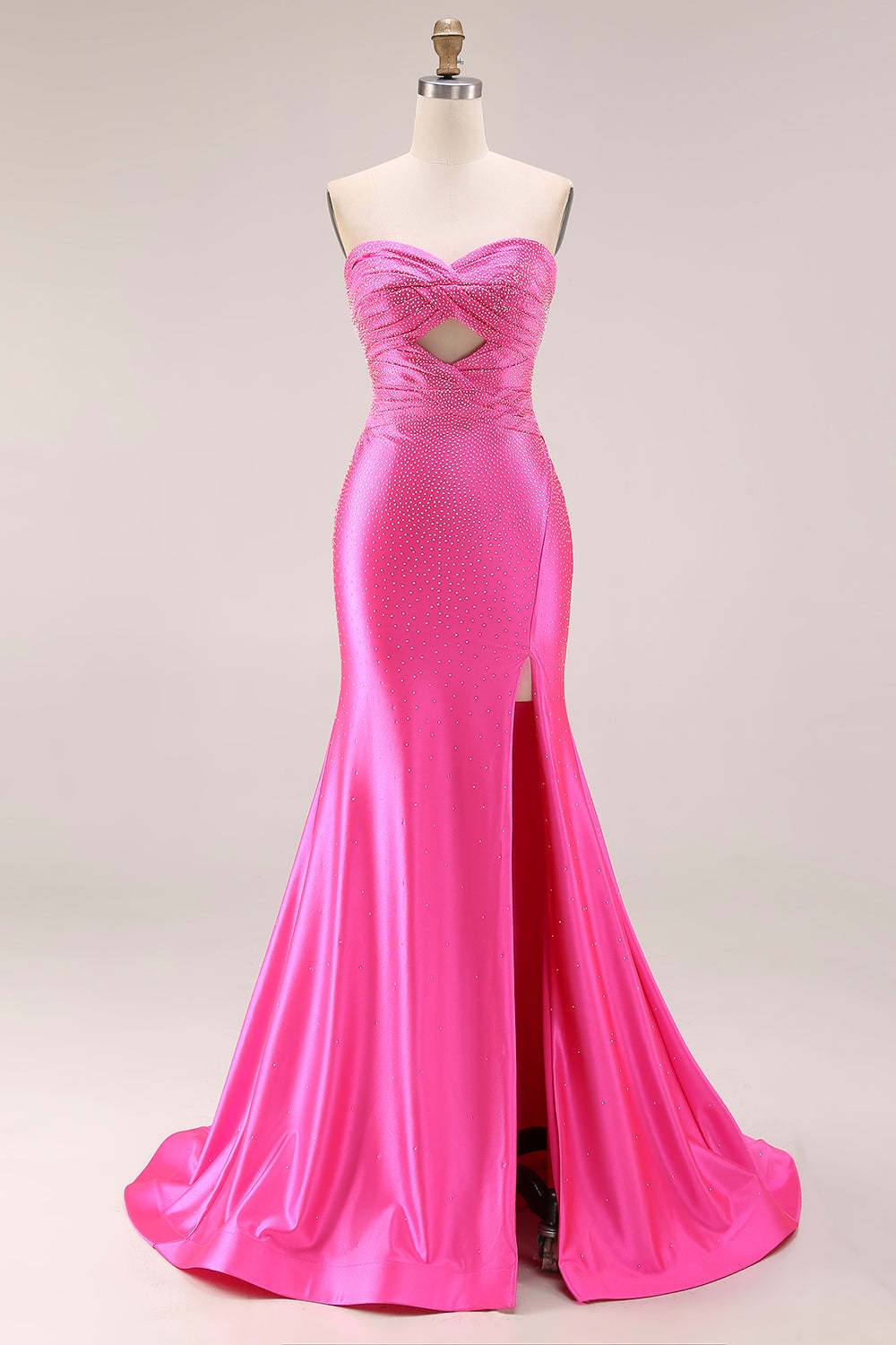 Sparkly Hot Pink Mermaid Sweetheart Long Prom Dress with Rhinestone