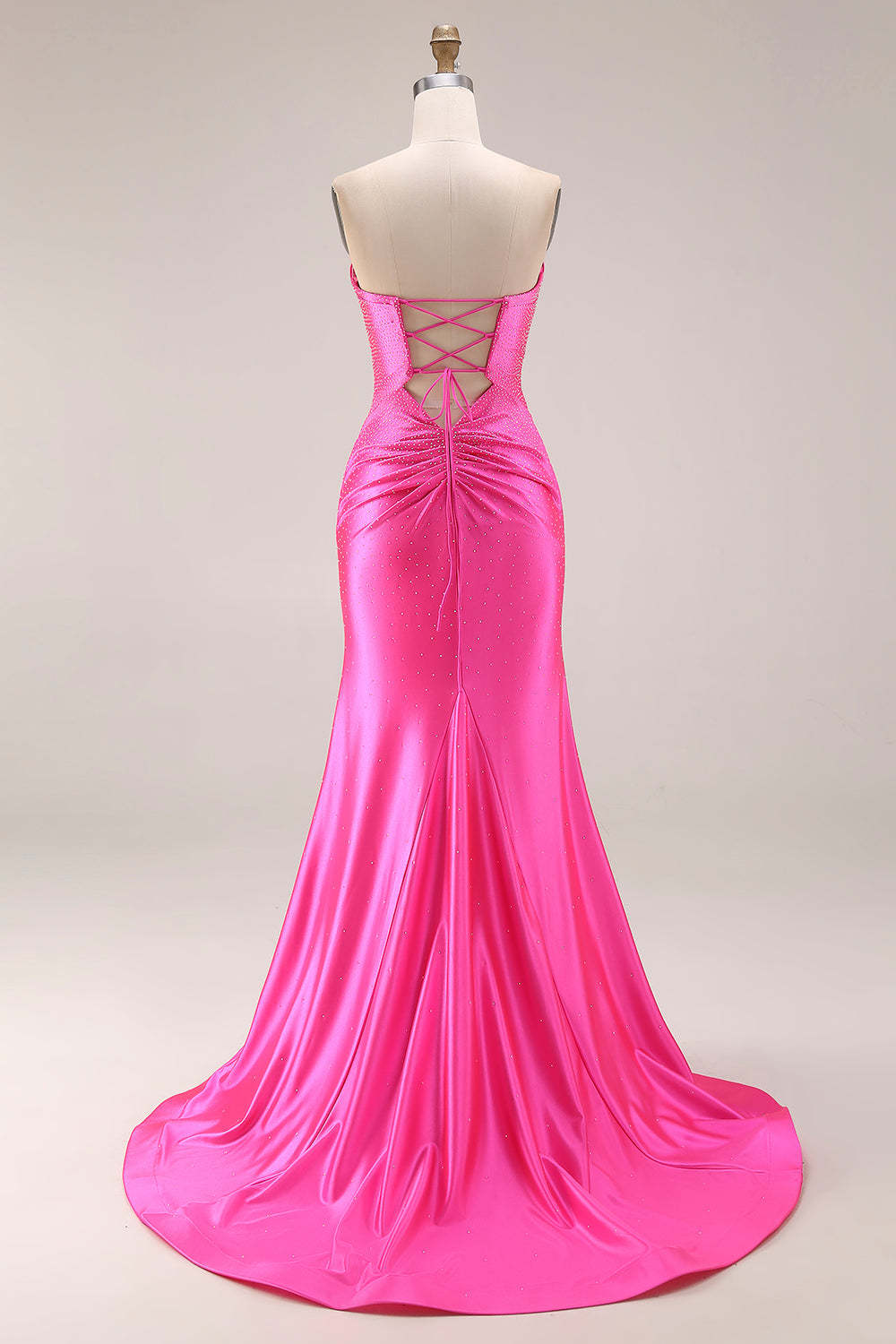 Sparkly Hot Pink Mermaid Sweetheart Long Prom Dress with Rhinestone