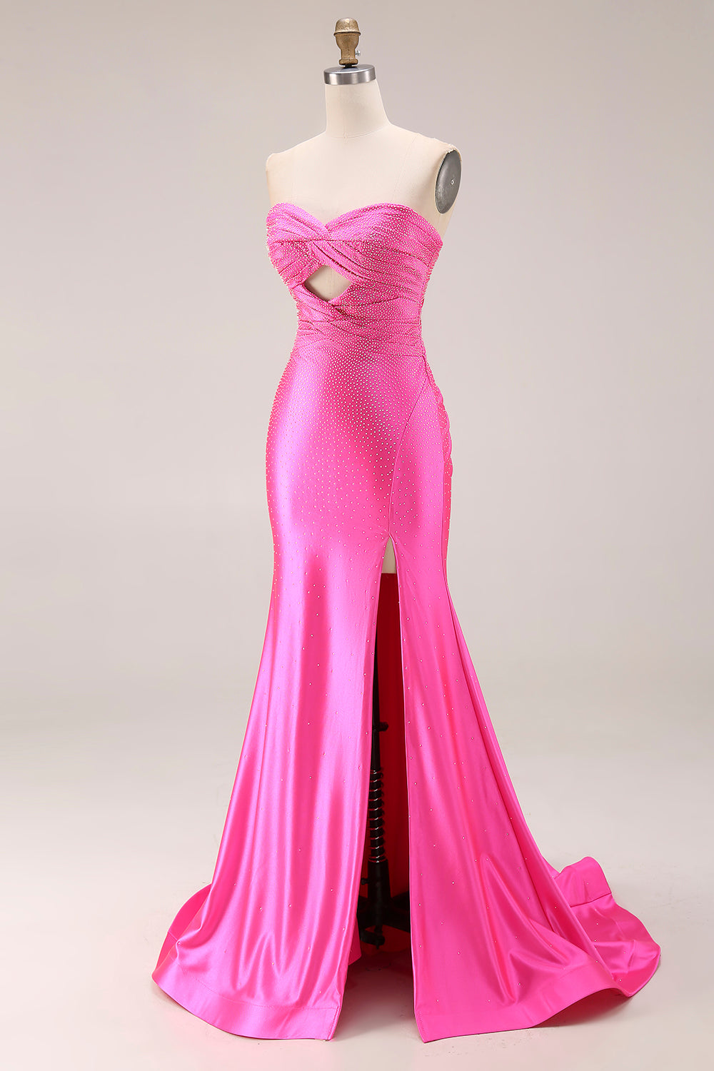 Sparkly Hot Pink Mermaid Sweetheart Long Prom Dress with Rhinestone