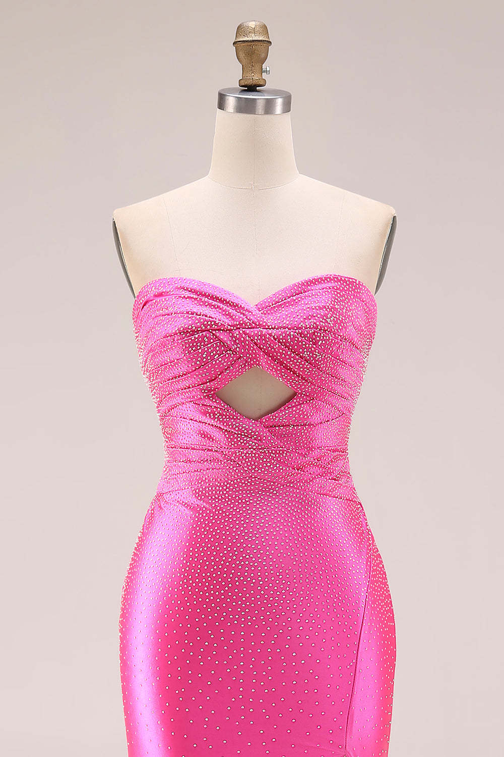 Sparkly Hot Pink Mermaid Sweetheart Long Prom Dress with Rhinestone