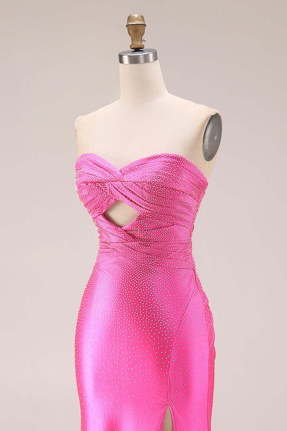 Sparkly Hot Pink Mermaid Sweetheart Long Prom Dress with Rhinestone