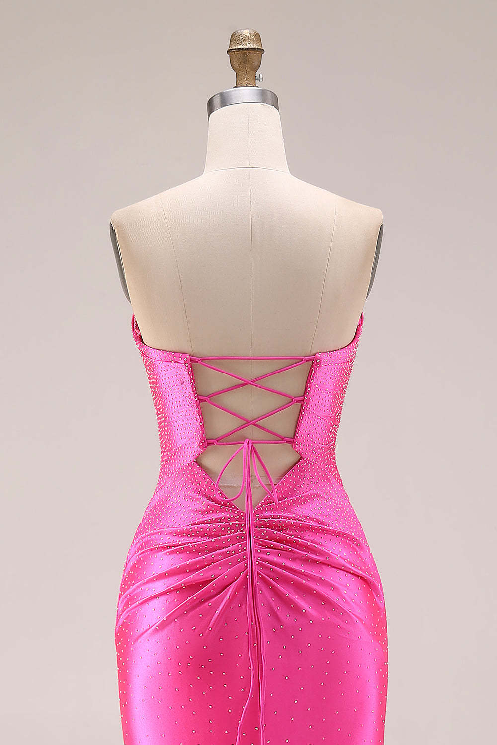 Sparkly Hot Pink Mermaid Sweetheart Long Prom Dress with Rhinestone