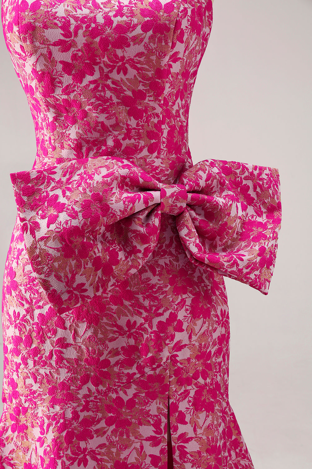 Fuchsia Flower Strapless Mermaid Long Prom Dress with Bow