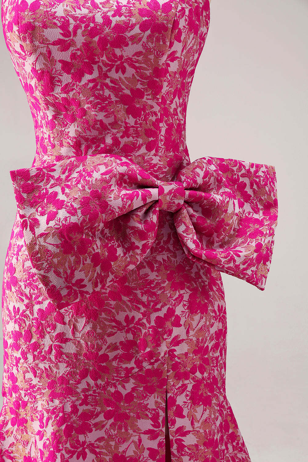 Fuchsia Flower Strapless Mermaid Long Prom Dress with Bow