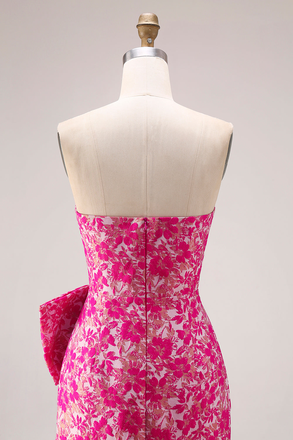 Fuchsia Flower Strapless Mermaid Long Prom Dress with Bow