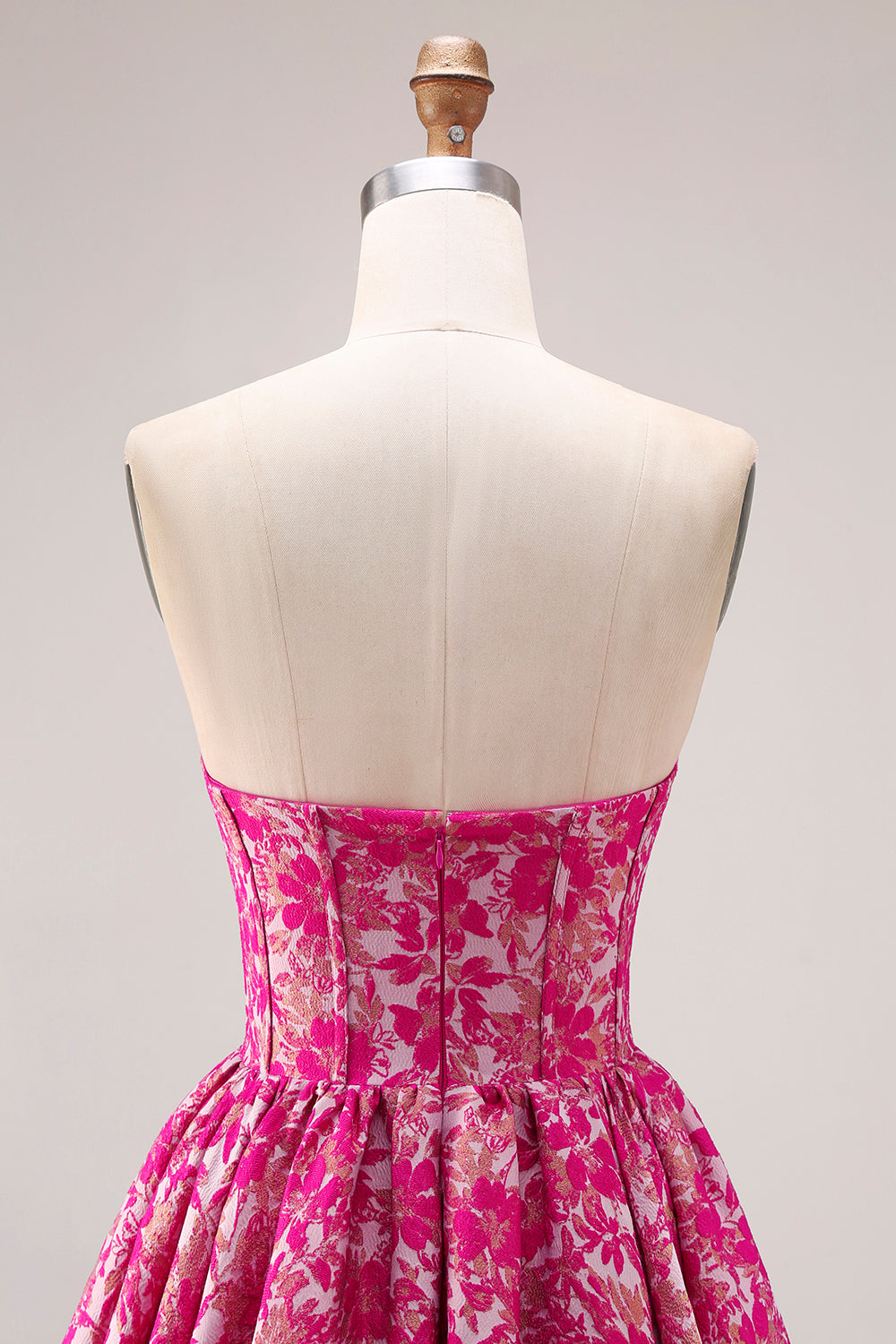 Floral Fuchsia A-Line Strapless Long Corset Prom Dress