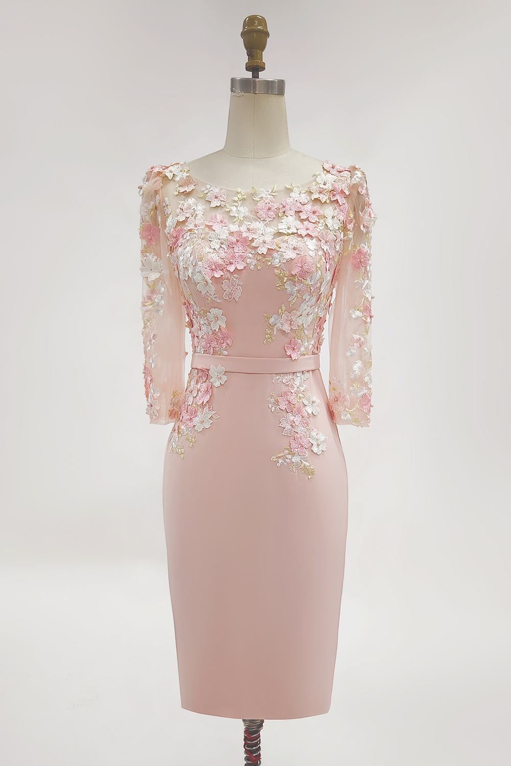 Dusty Rose Midi Bodycon Floral Mother of the Bride Dress with Sleeves
