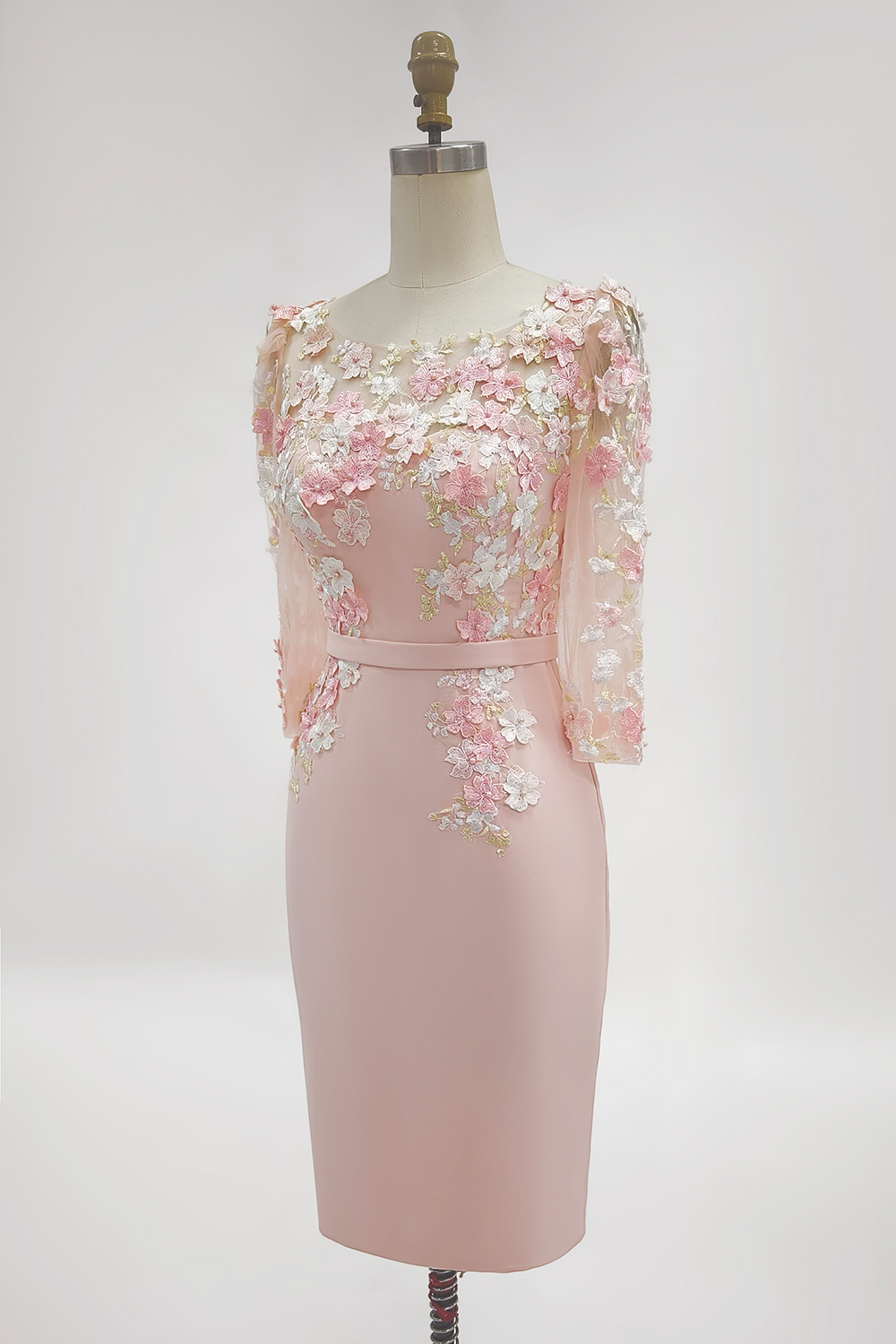 Dusty Rose Midi Bodycon Floral Mother of the Bride Dress with Sleeves