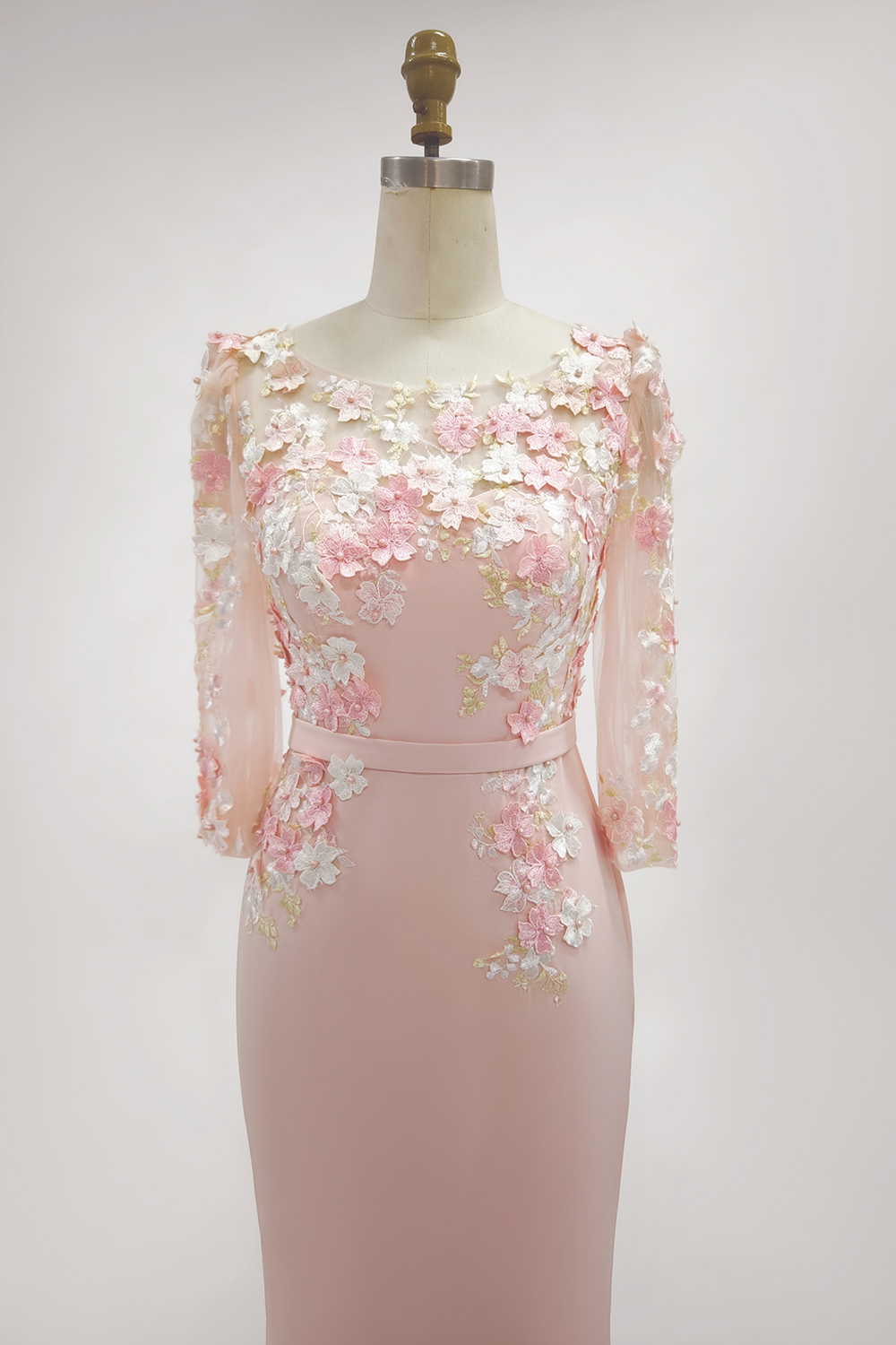 Dusty Rose Midi Bodycon Floral Mother of the Bride Dress with Sleeves