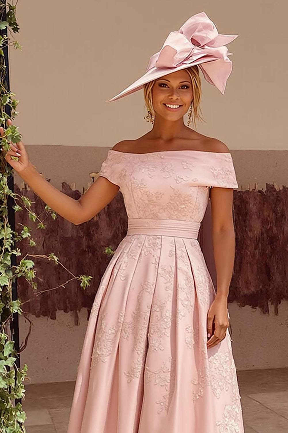 Floral Midi Dusty Rose A Line Off the Shoulder Mother of the Bride Dress