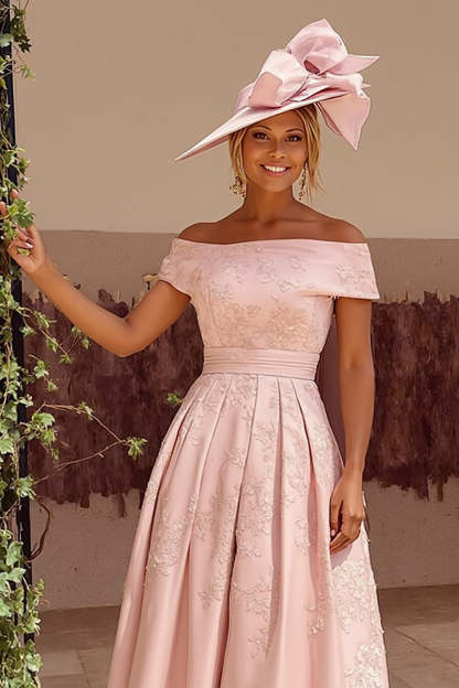 Floral Midi Dusty Rose A Line Off the Shoulder Mother of the Bride Dress
