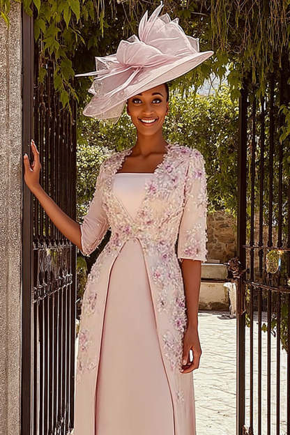 Leely Women Dusty Rose Bodycon Floral Midi Mother of the Bride