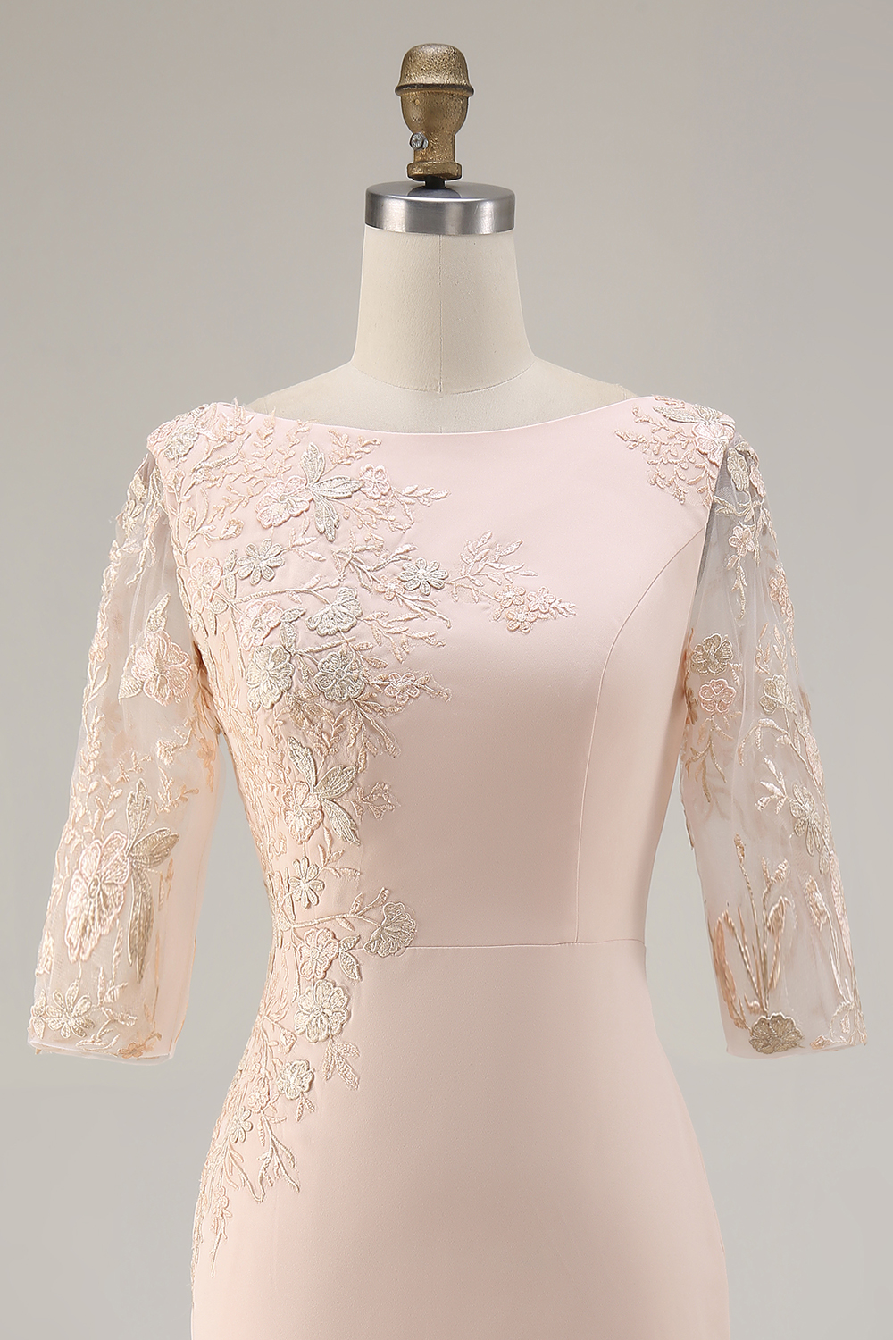 Candy Pink 3/4 Sleeves Bodycon Midi Mother of the Bride Dress with Embroidery