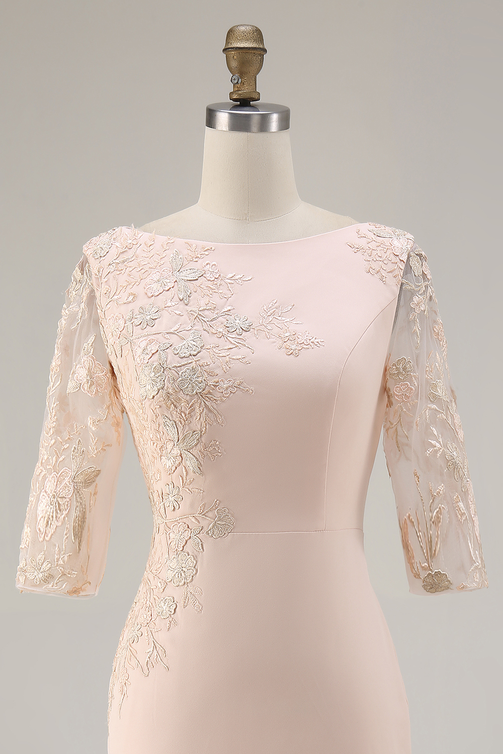 Candy Pink 3/4 Sleeves Bodycon Midi Mother of the Bride Dress with Embroidery